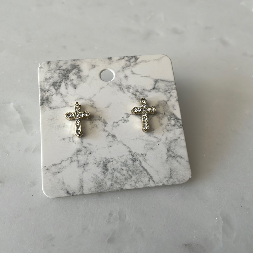 Faux Diamond Cross Earrings